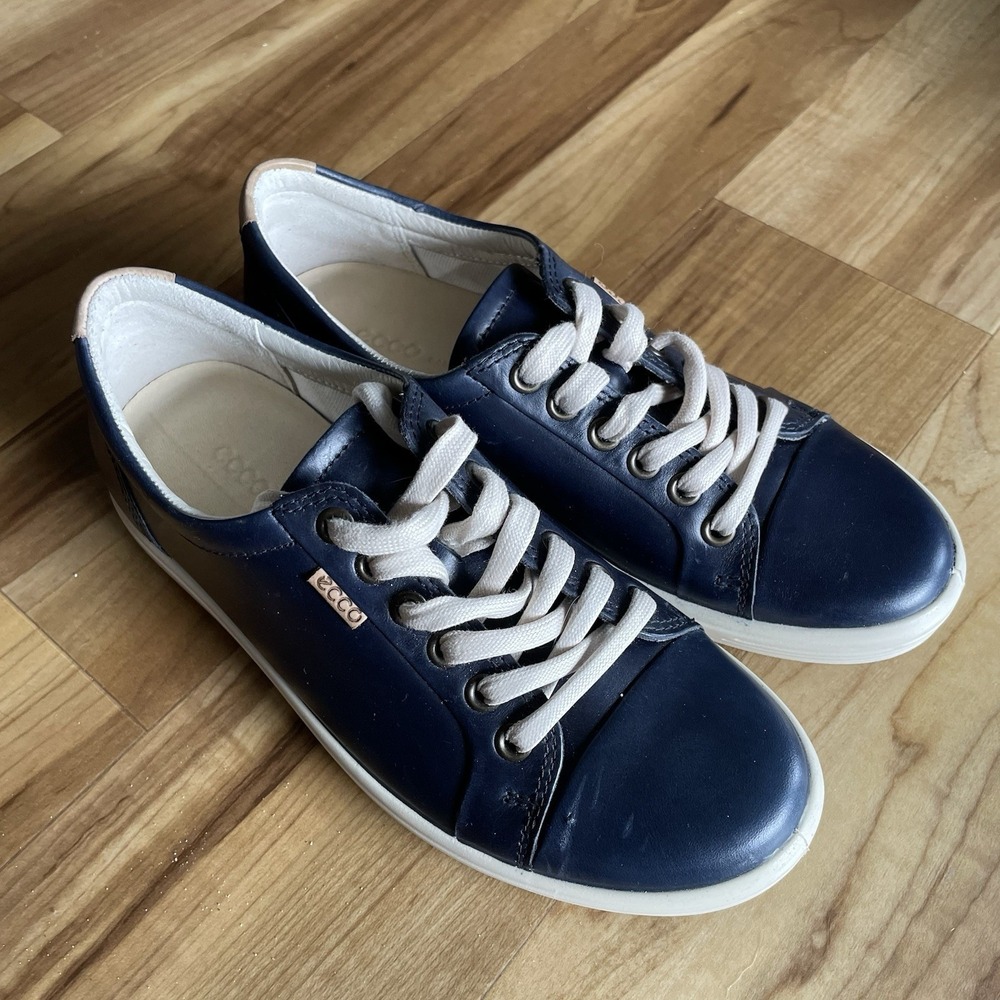 ECCO Soft 7 Women Leather Lace Up Sneaker Marine Blue Size 5-5.5 EU 36